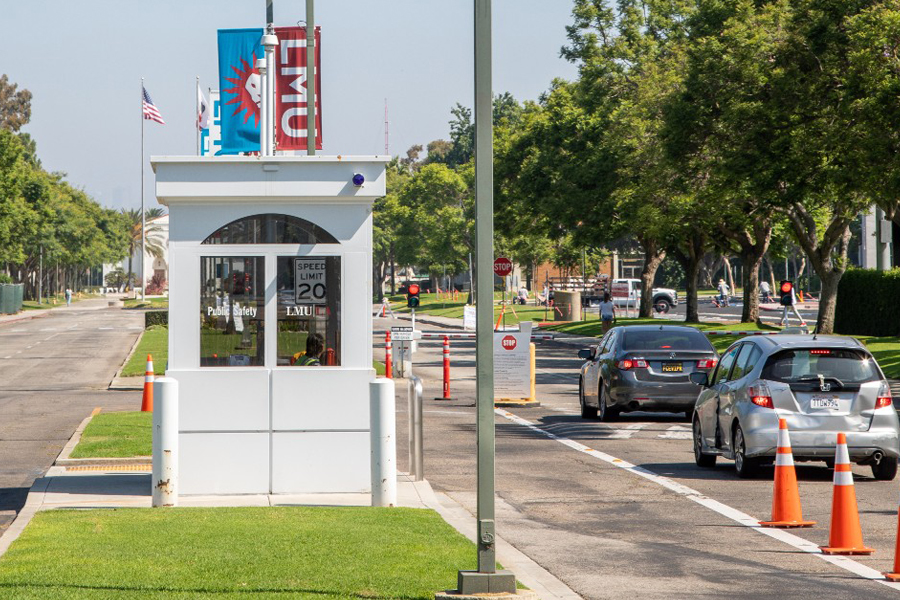 LMU campus entrance kiosk.